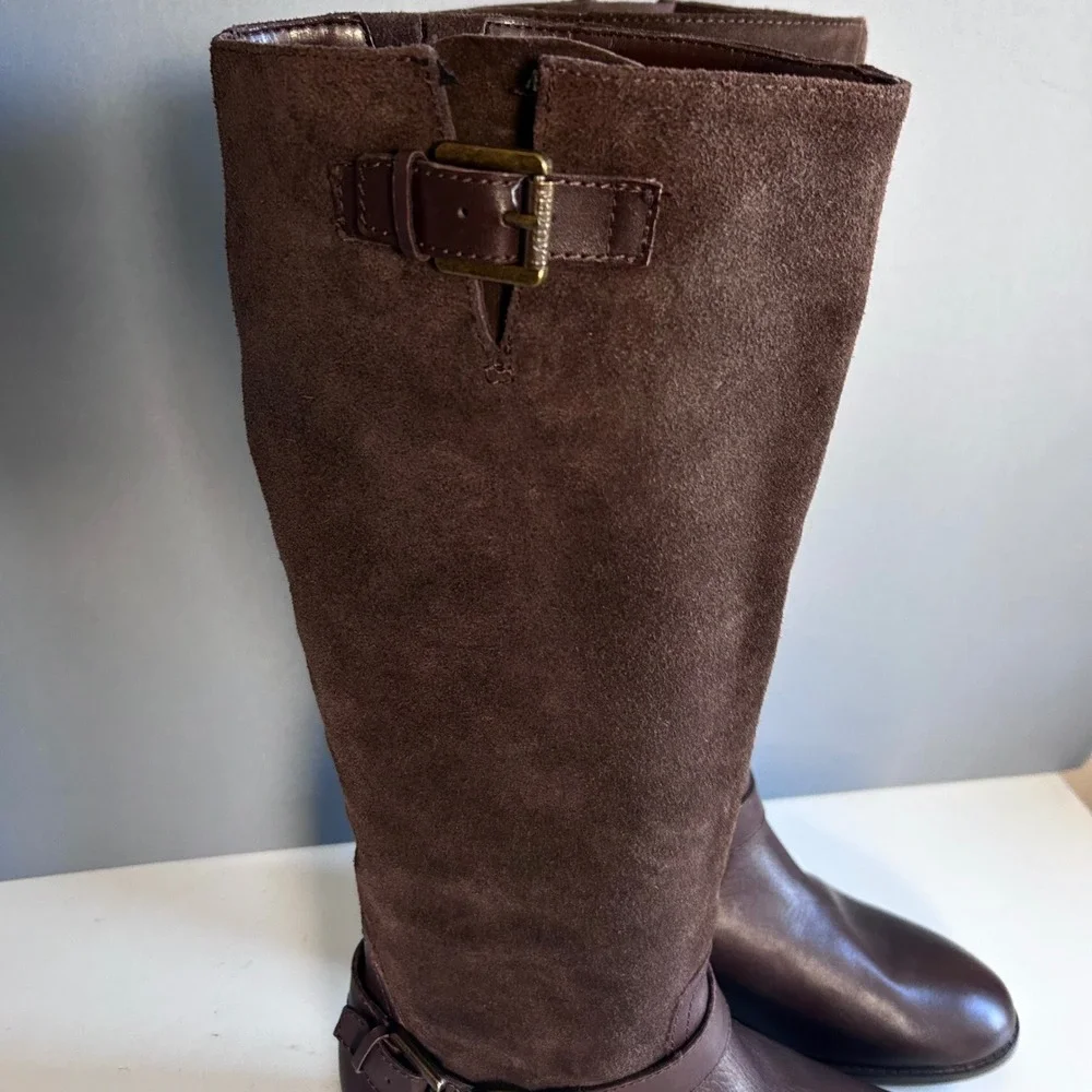 Lauren Ralph Lauren Tall Boots Size 8 Brown Suede Leather Riding Harness